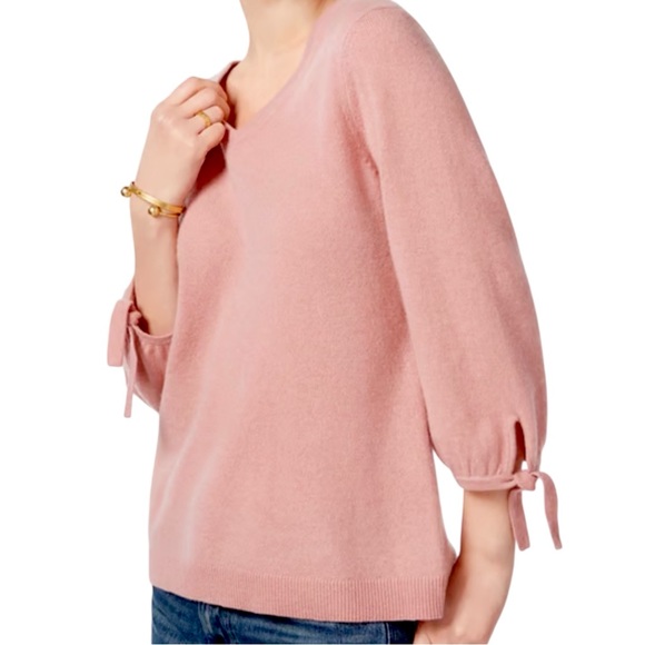 Charter Club Luxury Cashmere Tie-Sleeve Sweater Size M Rose Pink Feminine Comfy - Picture 1 of 8